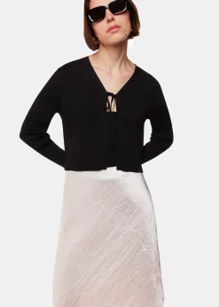 Neutral Satin Knee Length Skirt