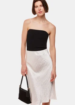 Neutral Satin Knee Length Skirt