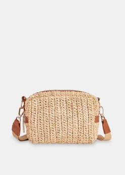 Neutral Straw Bibi Crossbody Bag