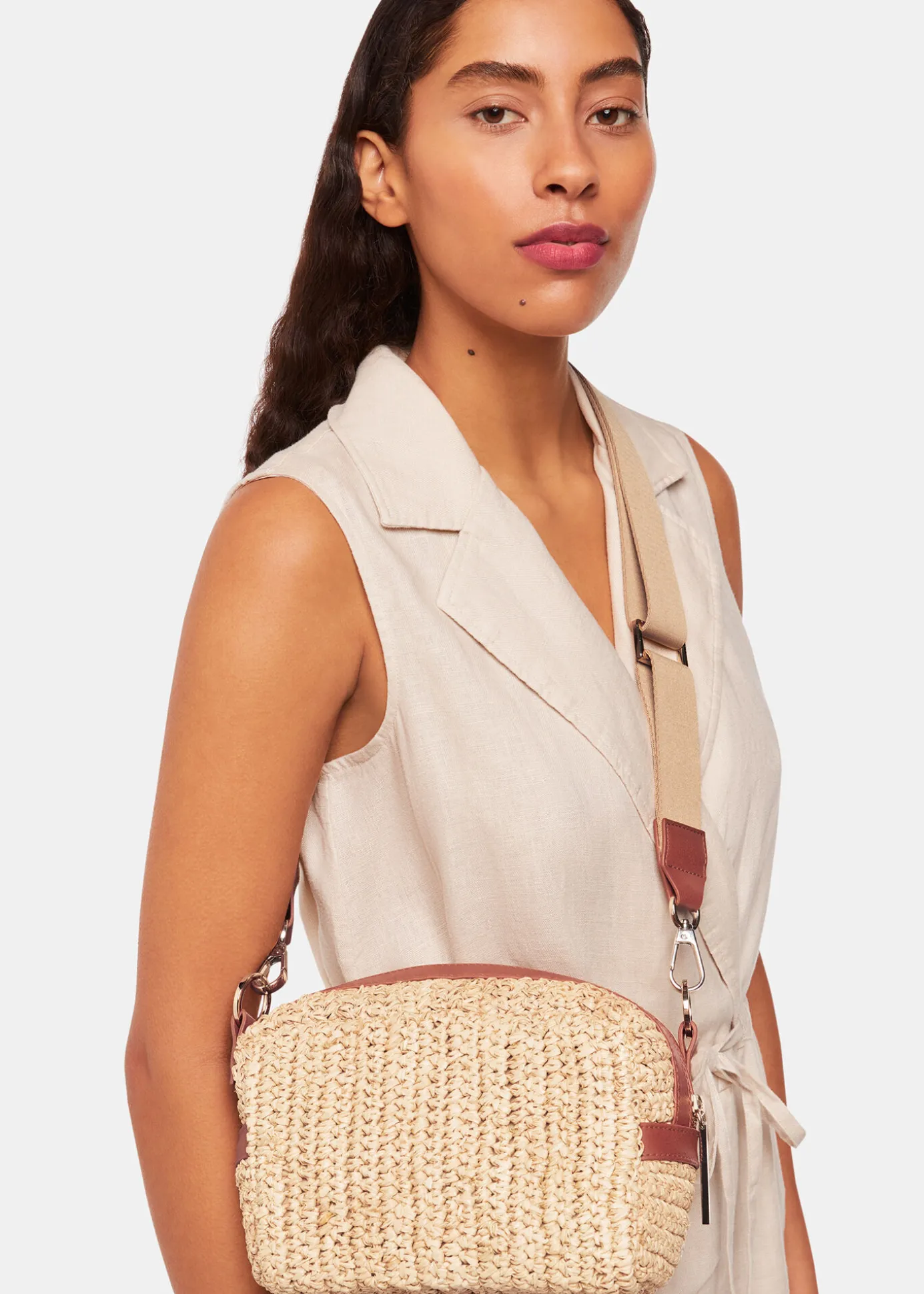 Neutral Straw Bibi Crossbody Bag