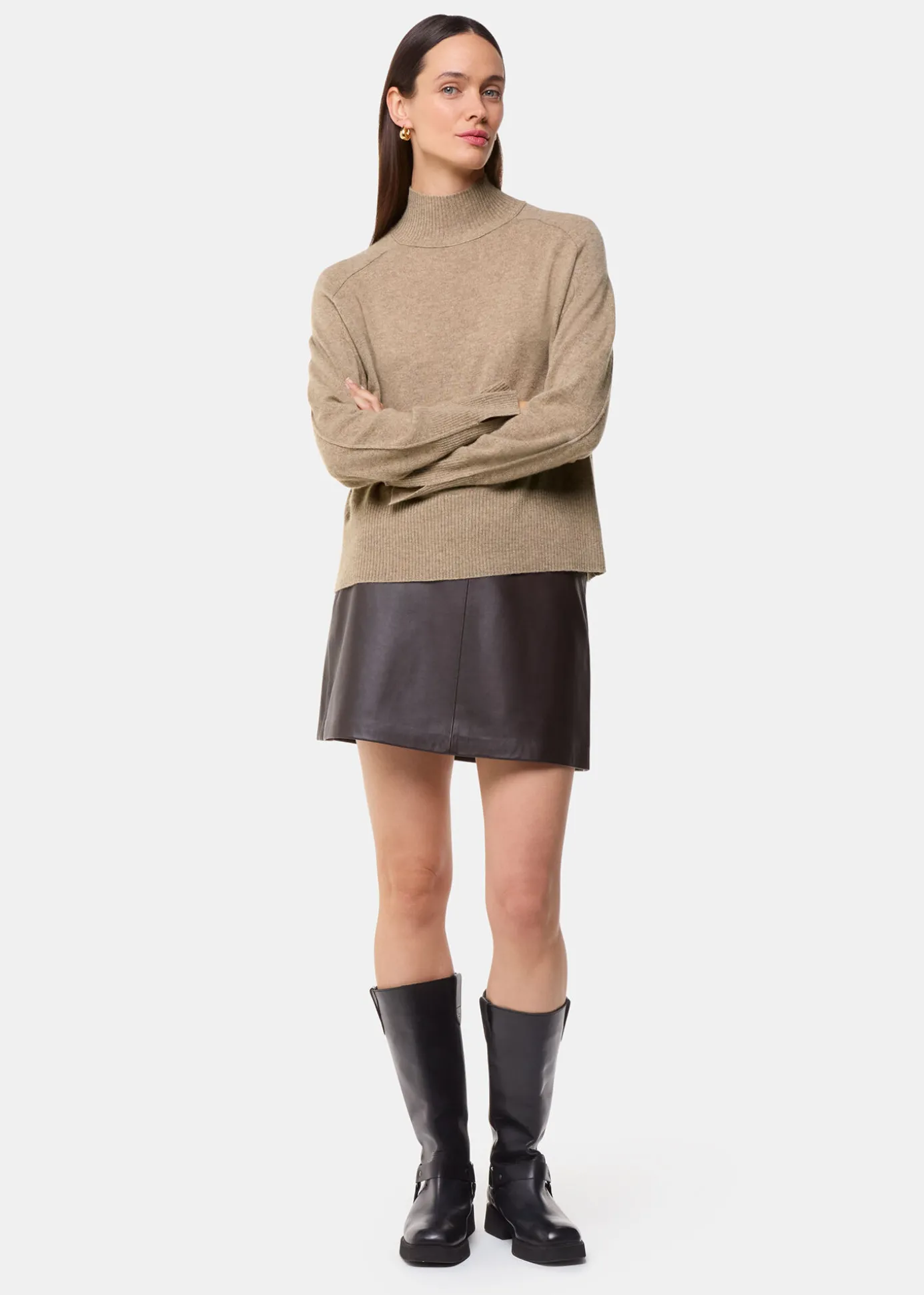Oatmeal Cashmere Funnel Neck