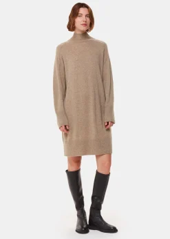 Oatmeal Cashmere Funnel Neck Dress