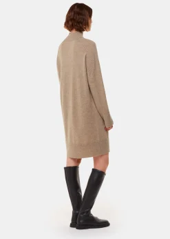 Oatmeal Cashmere Funnel Neck Dress