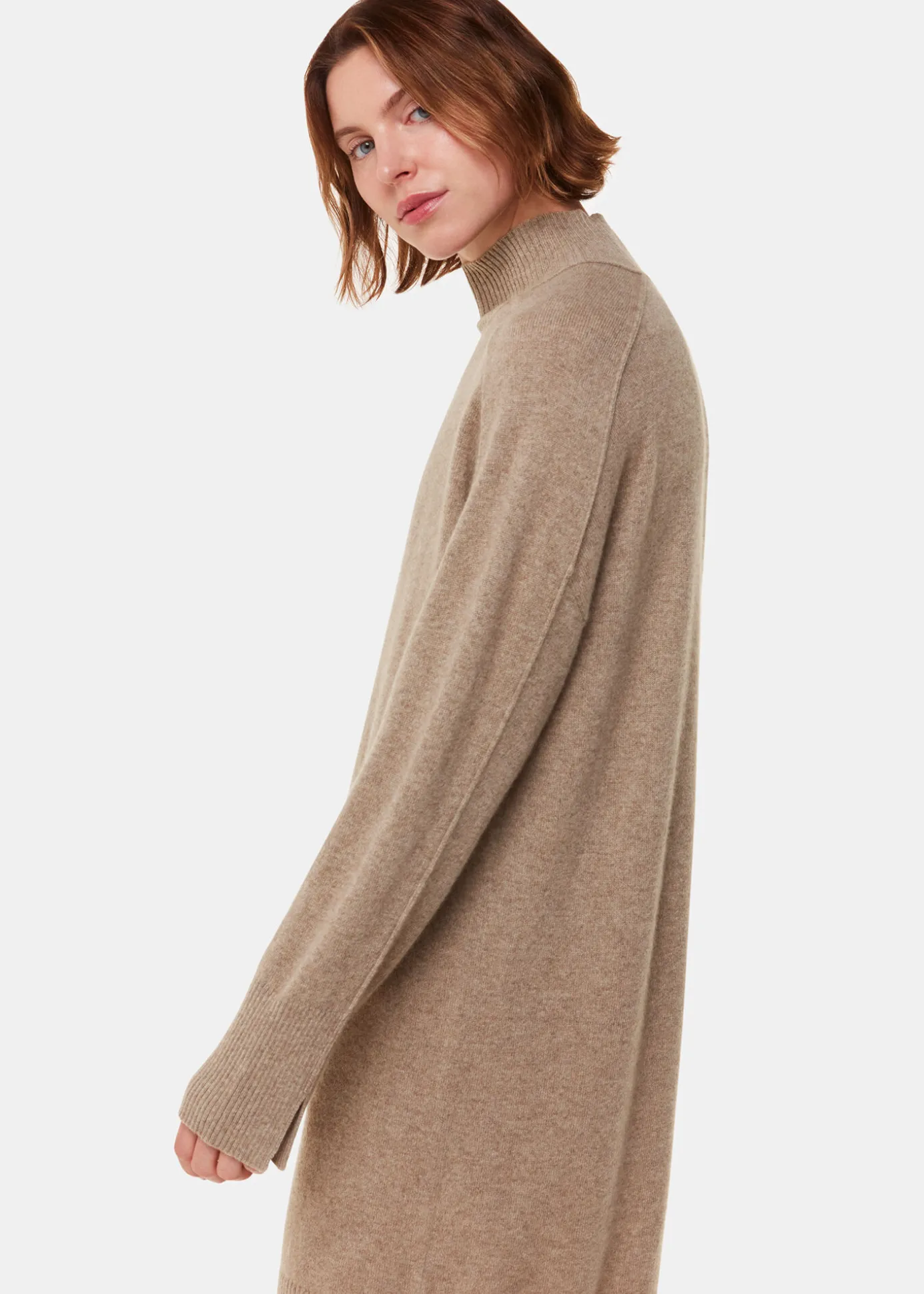 Oatmeal Cashmere Funnel Neck Dress