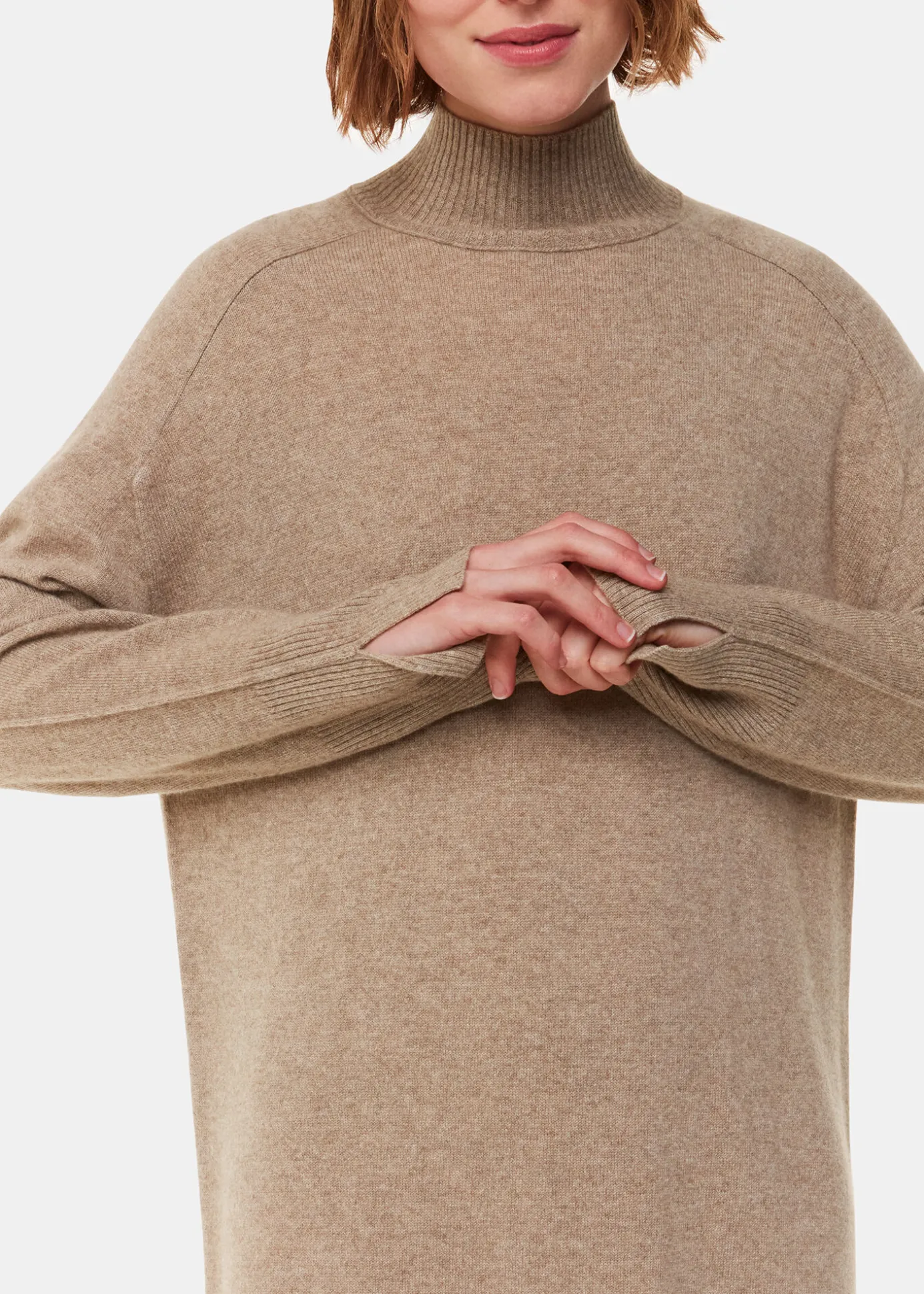 Oatmeal Cashmere Funnel Neck Dress