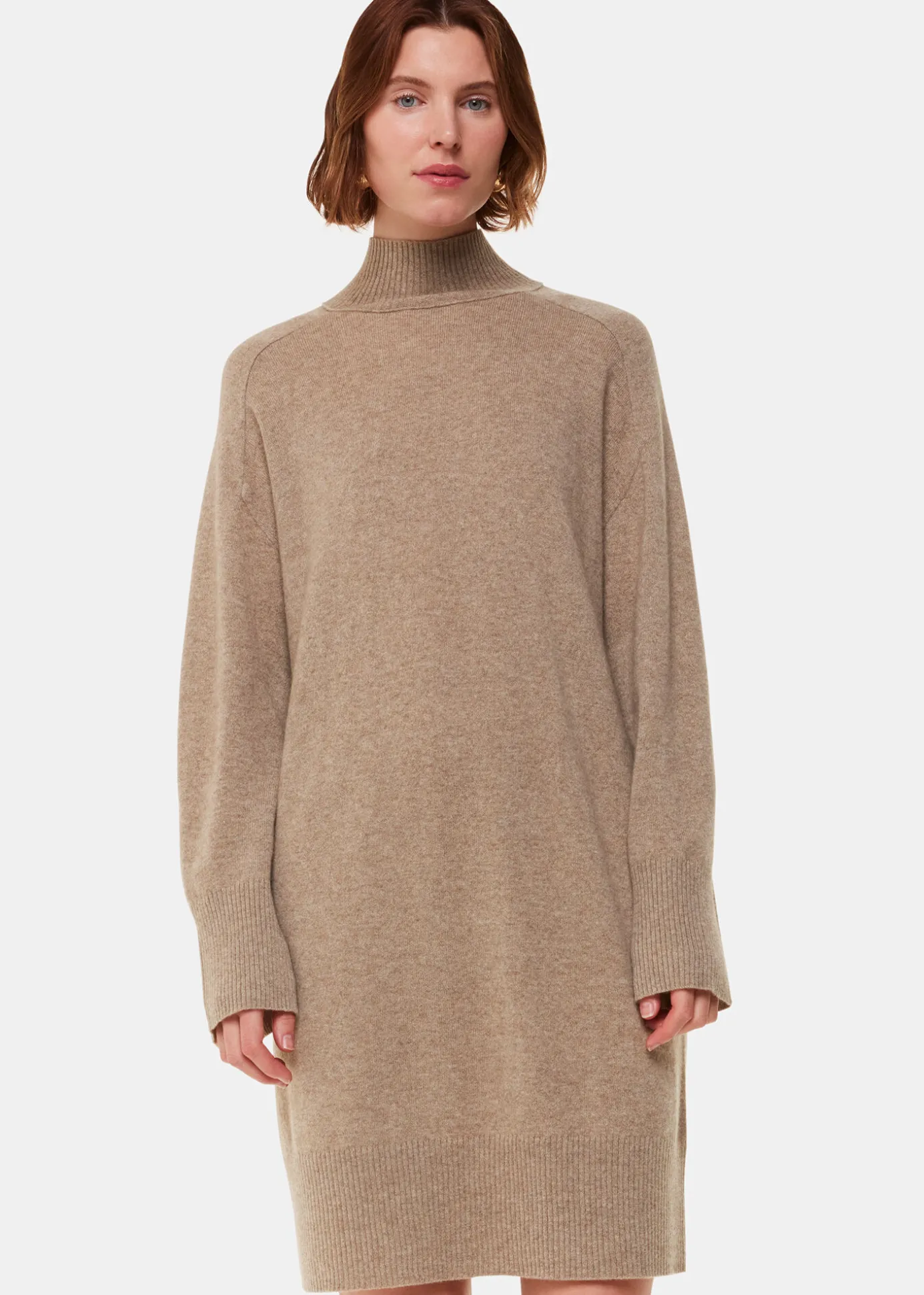Oatmeal Cashmere Funnel Neck Dress