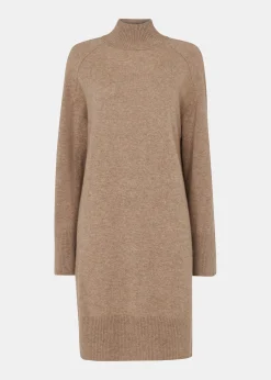 Oatmeal Cashmere Funnel Neck Dress