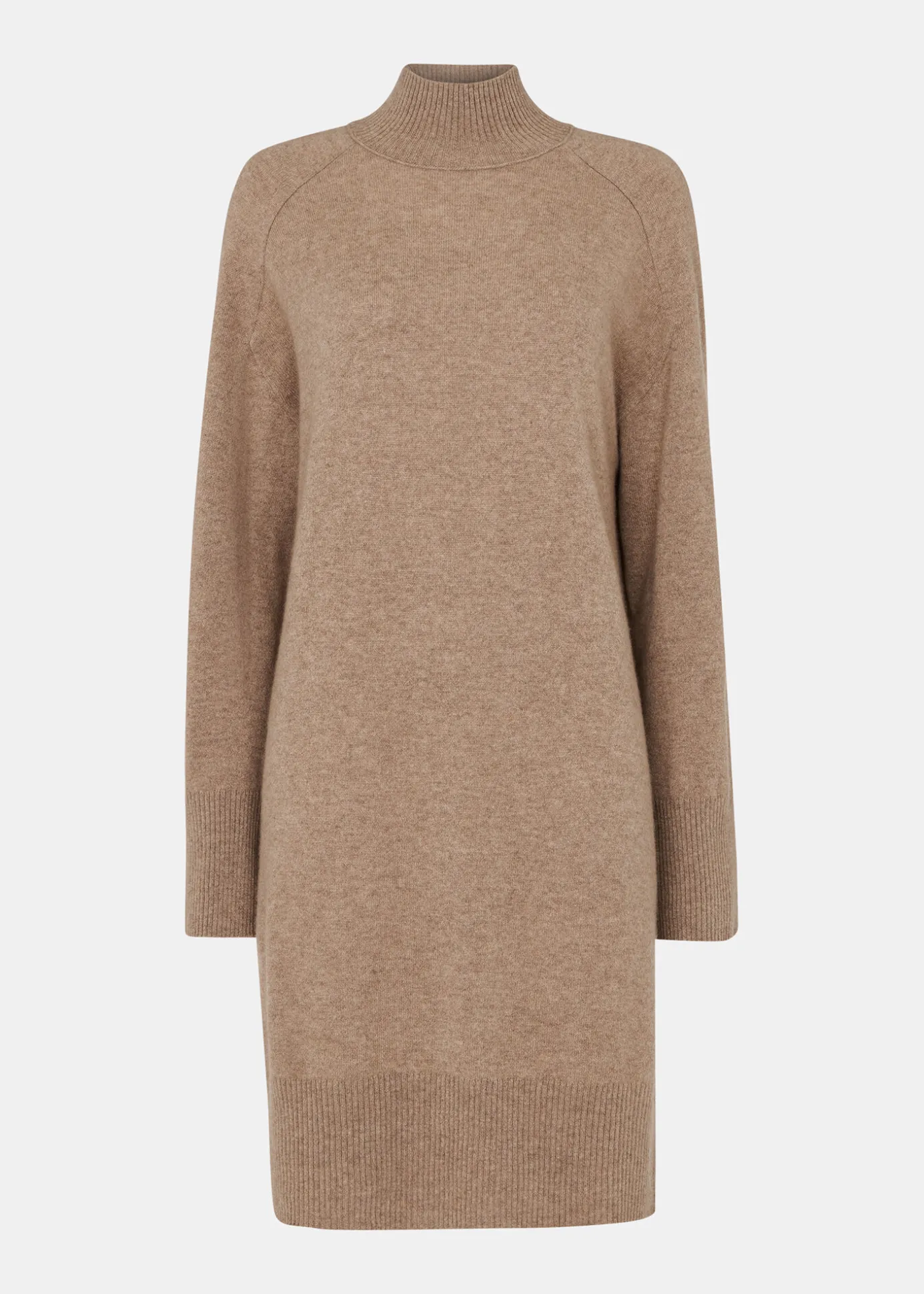 Oatmeal Cashmere Funnel Neck Dress