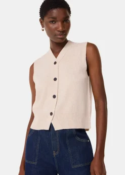 Oatmeal Wool V Neck Button Front Tank
