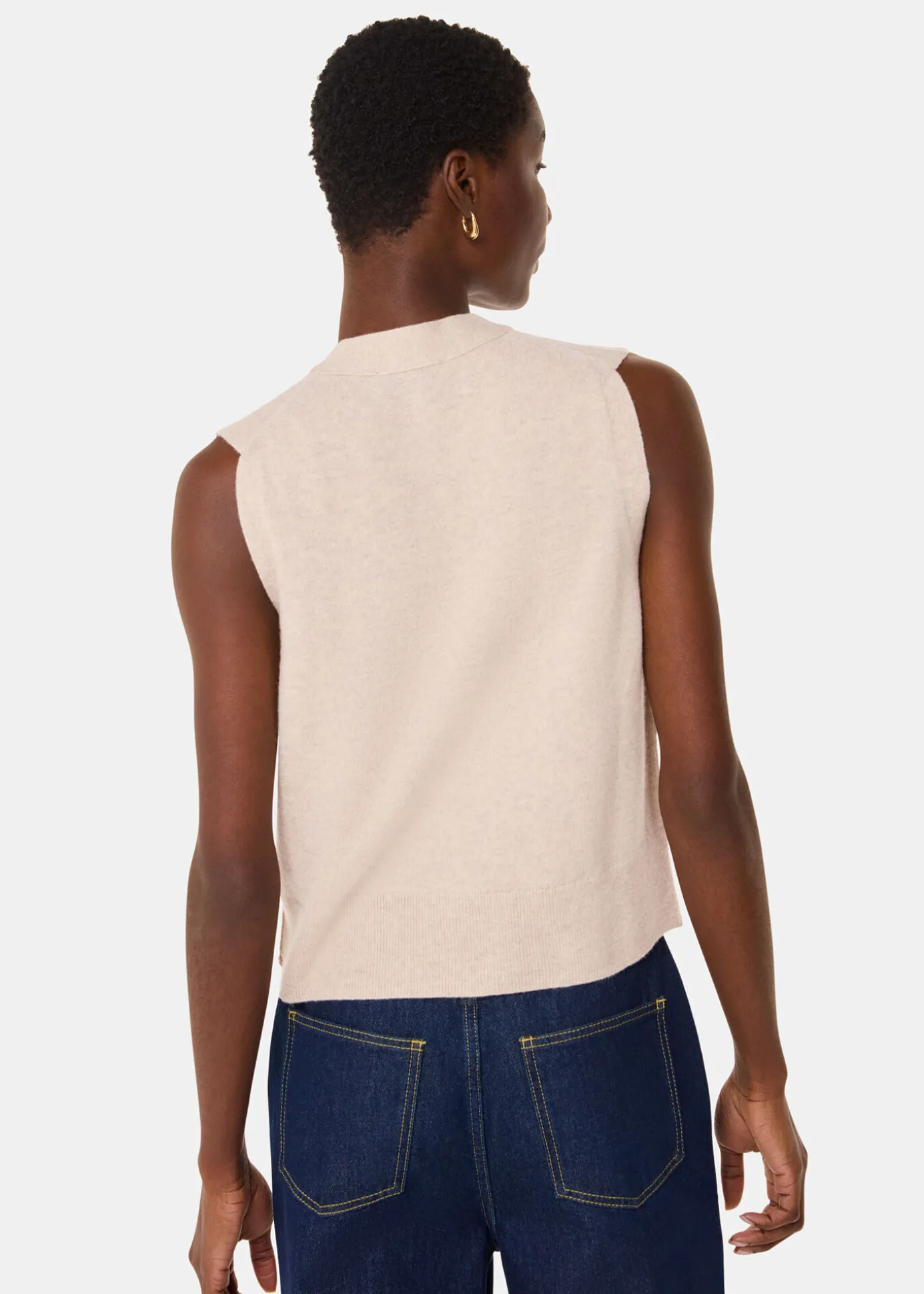 Oatmeal Wool V Neck Button Front Tank