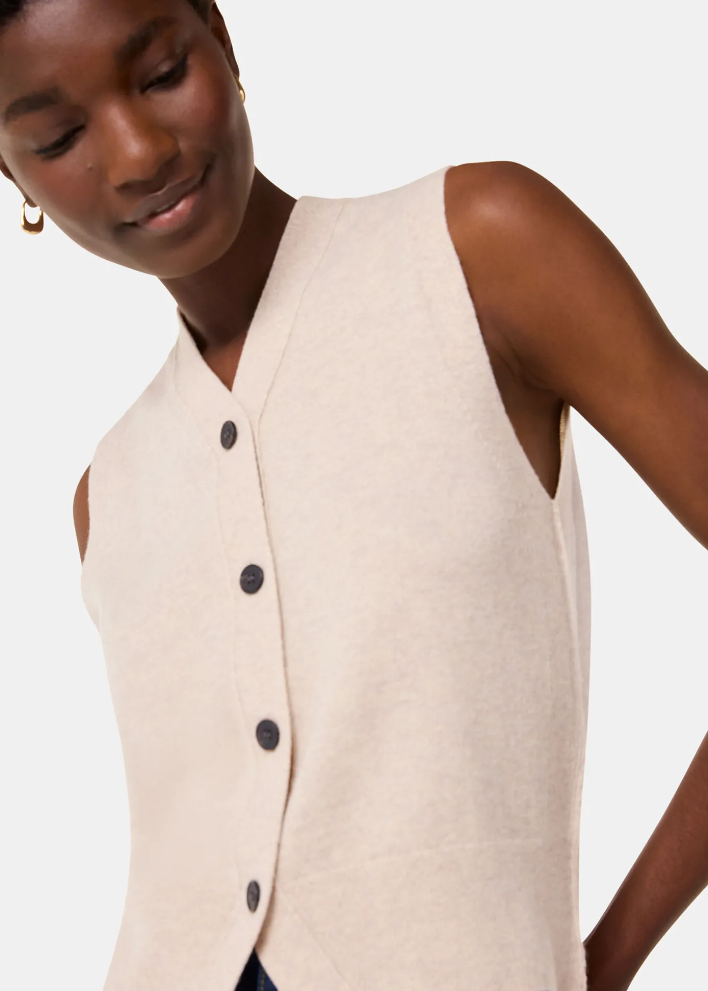 Oatmeal Wool V Neck Button Front Tank