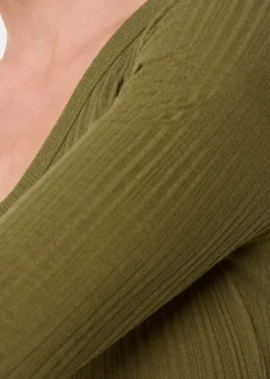 Olive Diagonal Rib V Neck Top