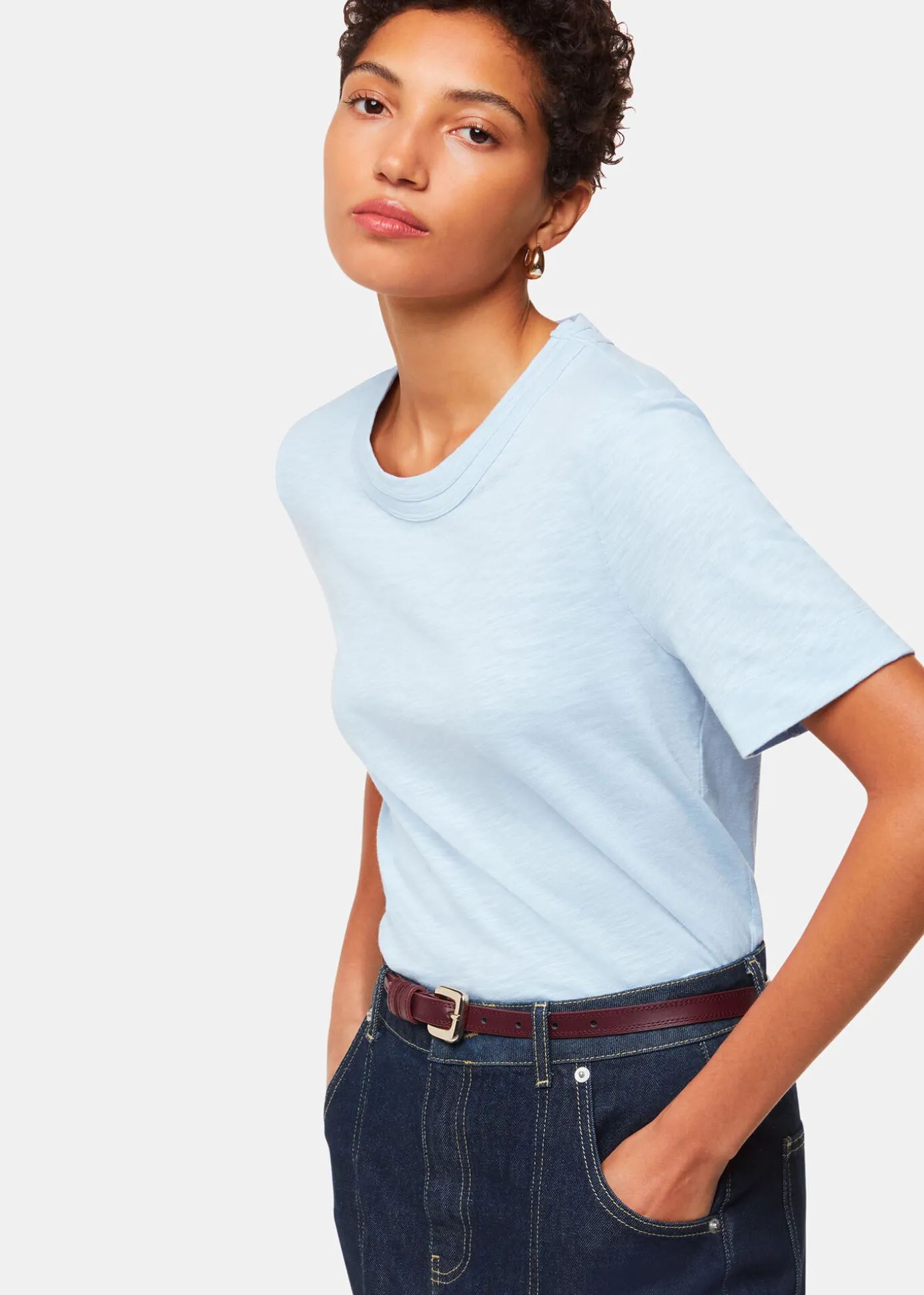 Pale Blue Rosa Double Trim T-Shirt