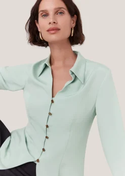 Pale Blue Silk Blend V Neck Shirt