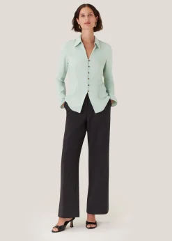 Pale Blue Silk Blend V Neck Shirt