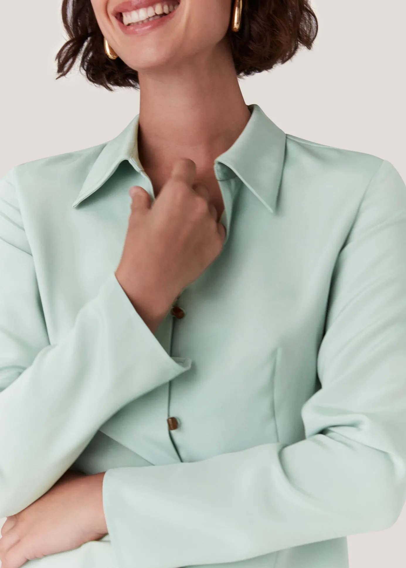 Pale Blue Silk Blend V Neck Shirt