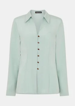 Pale Blue Silk Blend V Neck Shirt