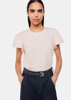 Pale Pink Cotton Frill Sleeve T-Shirt