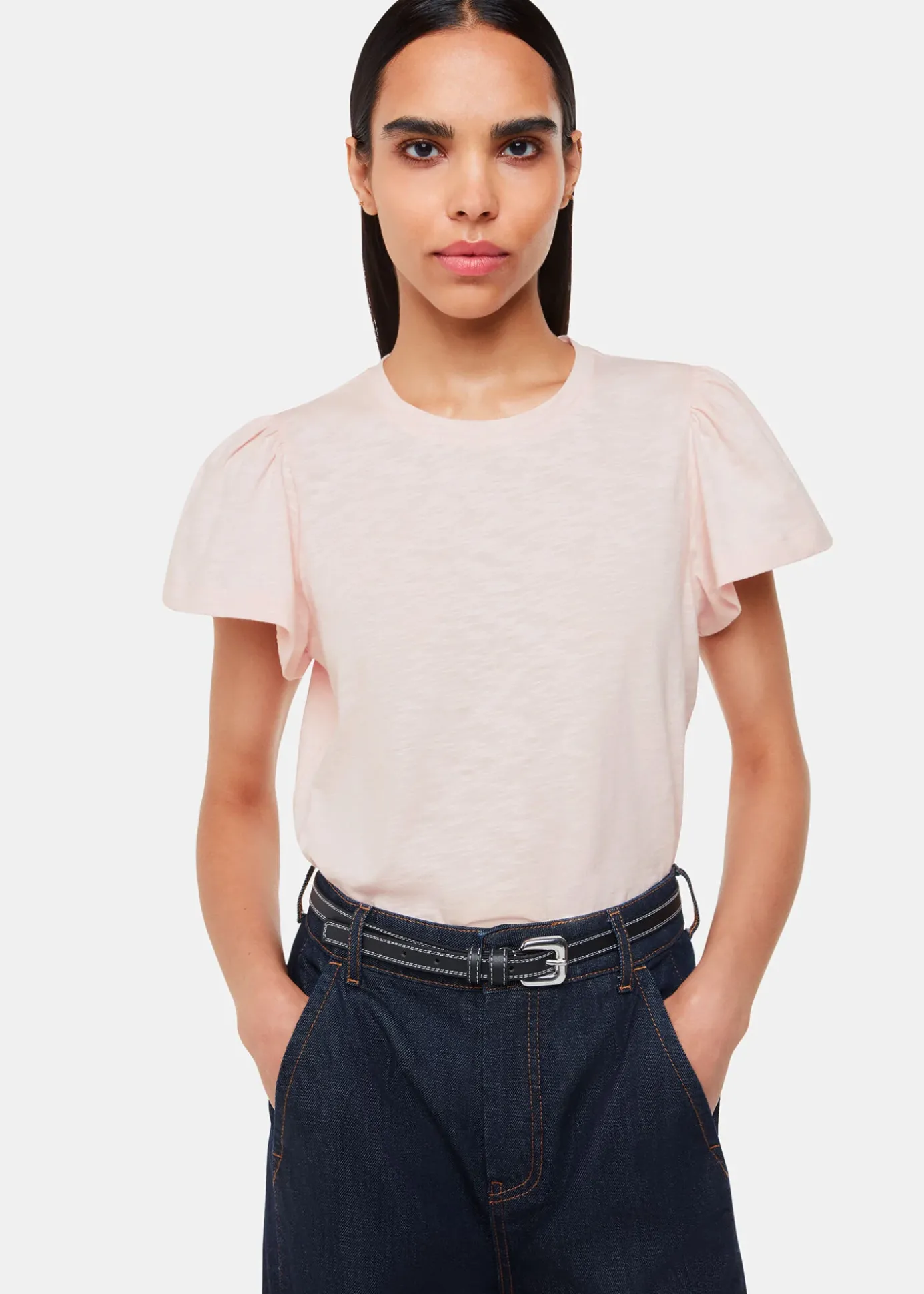 Pale Pink Cotton Frill Sleeve T-Shirt
