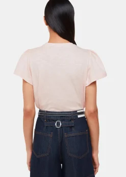 Pale Pink Cotton Frill Sleeve T-Shirt