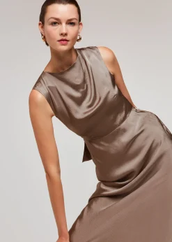 Pewter Cowl Neck Satin Maxi Dress