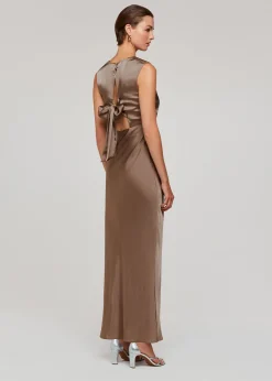Pewter Cowl Neck Satin Maxi Dress