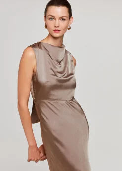 Pewter Cowl Neck Satin Maxi Dress