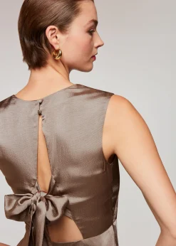 Pewter Cowl Neck Satin Maxi Dress