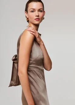 Pewter Cowl Neck Satin Maxi Dress