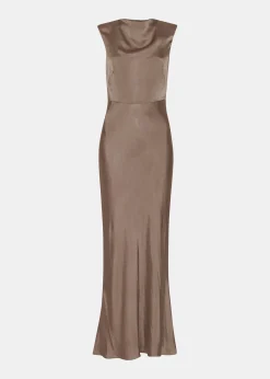 Pewter Cowl Neck Satin Maxi Dress