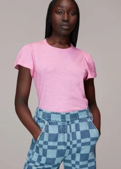 Pink Cotton Frill Sleeve T Shirt