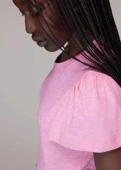 Pink Cotton Frill Sleeve T Shirt