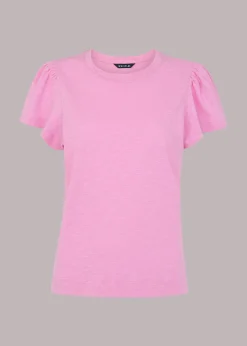 Pink Cotton Frill Sleeve T Shirt