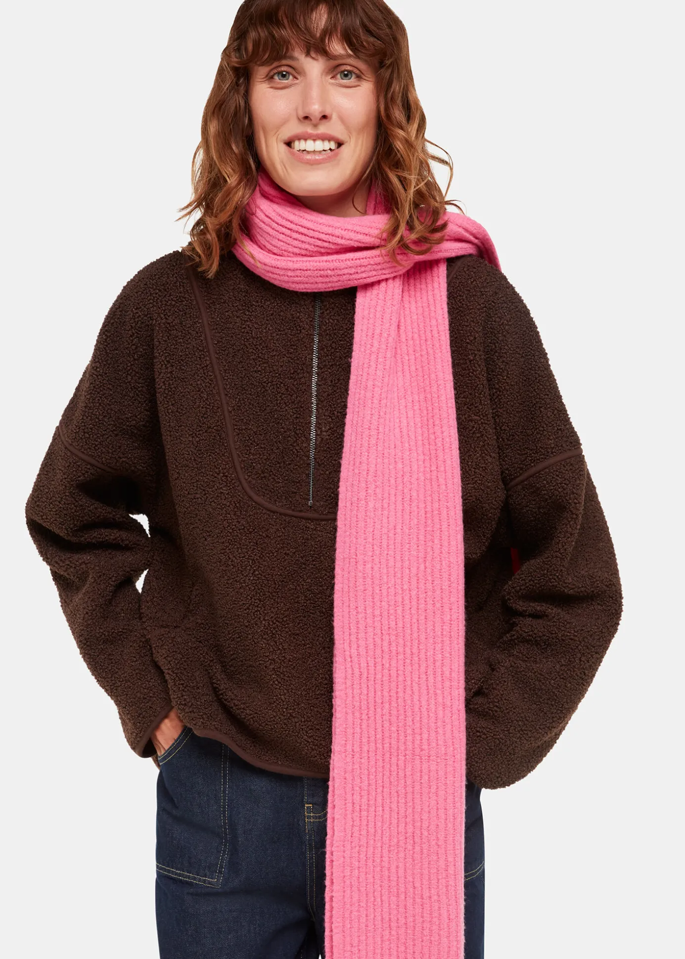Pink Wool Mix Rib Scarf