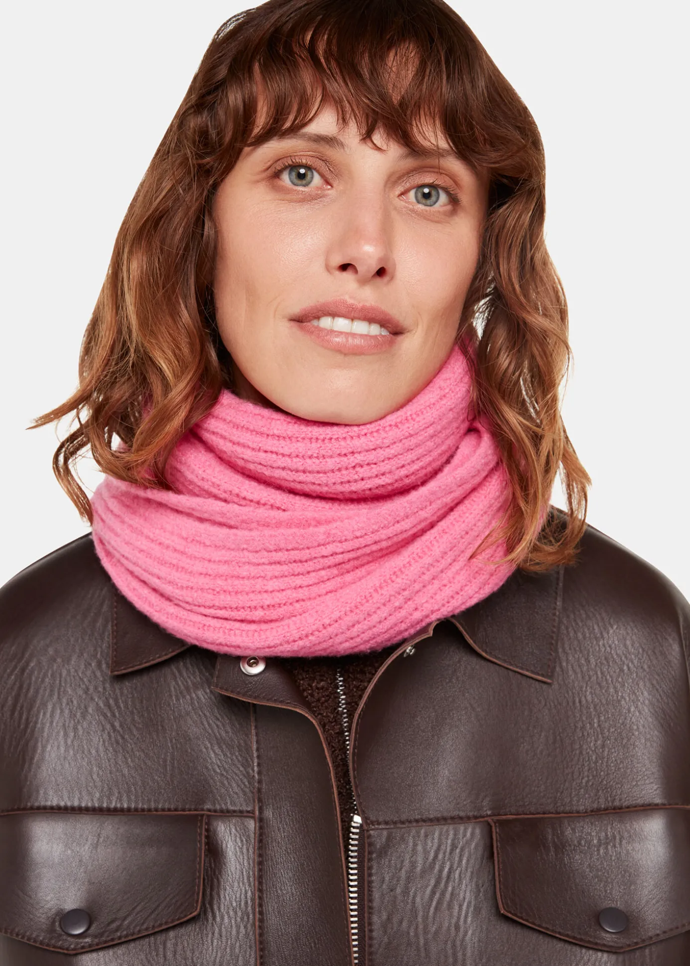 Pink Wool Mix Rib Scarf