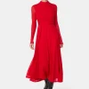 Red Arabella Ruched Mesh Dress