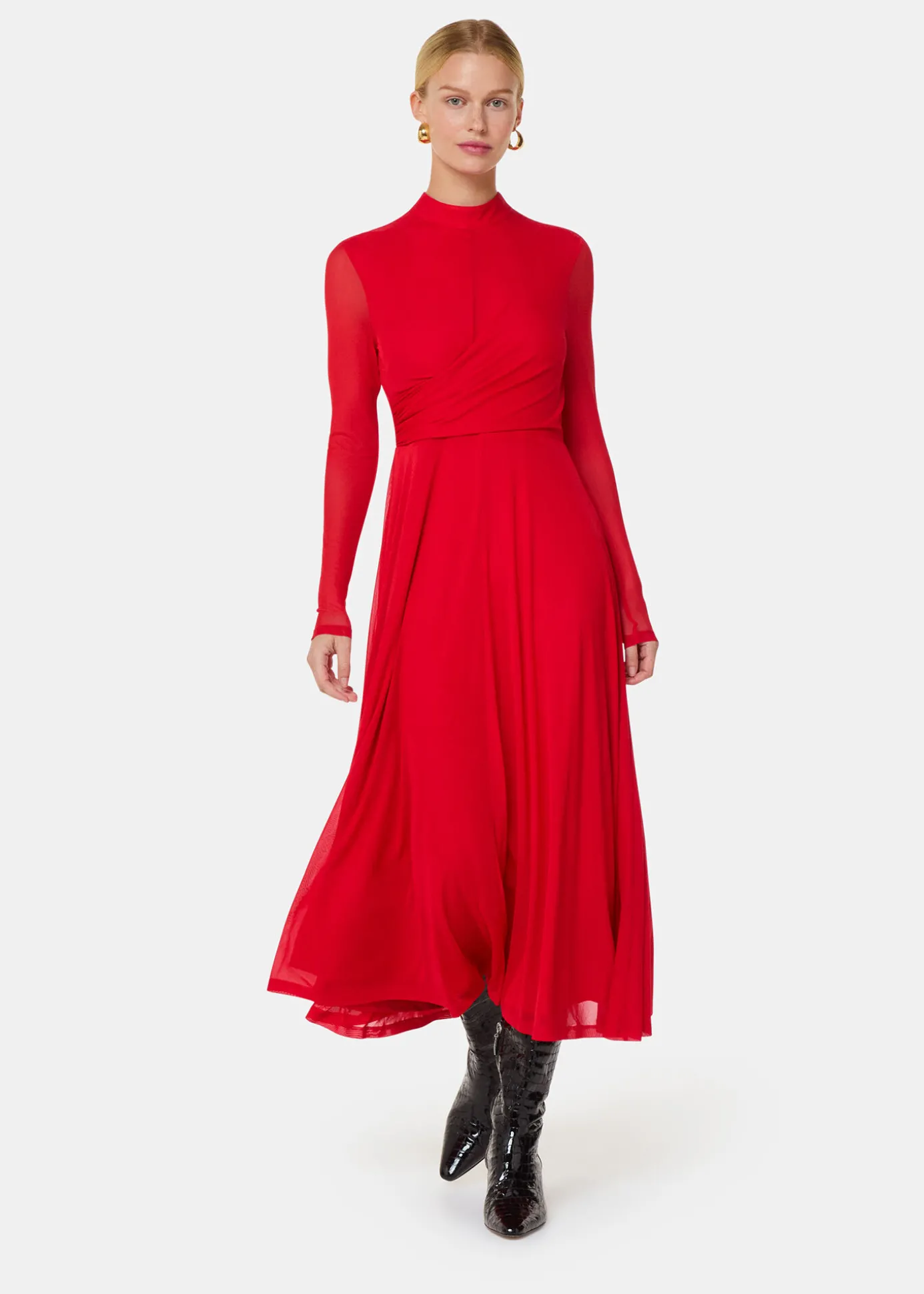 Red Arabella Ruched Mesh Dress