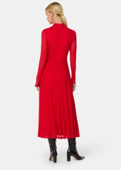 Red Arabella Ruched Mesh Dress