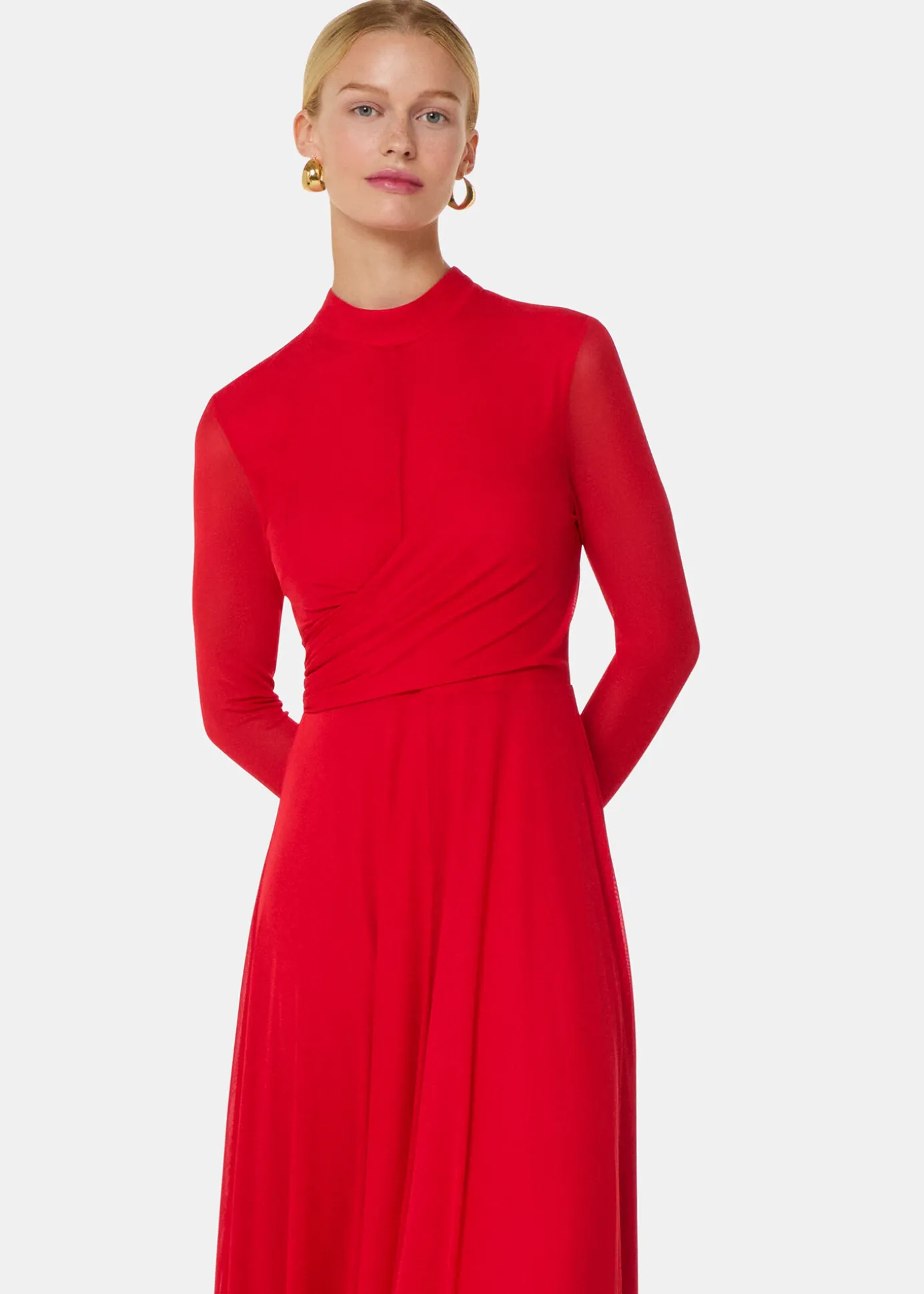 Red Arabella Ruched Mesh Dress