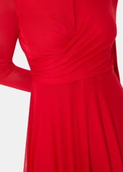 Red Arabella Ruched Mesh Dress