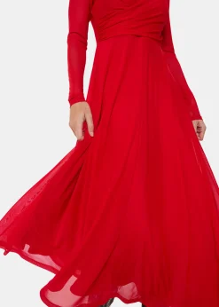 Red Arabella Ruched Mesh Dress