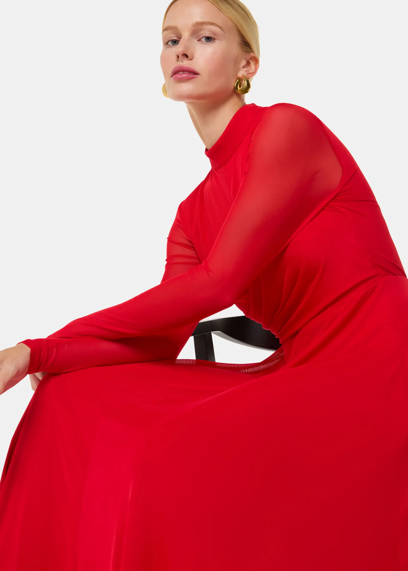 Red Arabella Ruched Mesh Dress