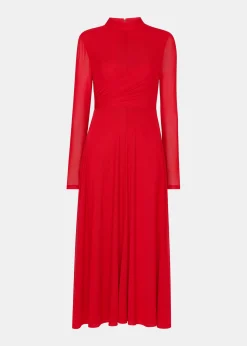 Red Arabella Ruched Mesh Dress