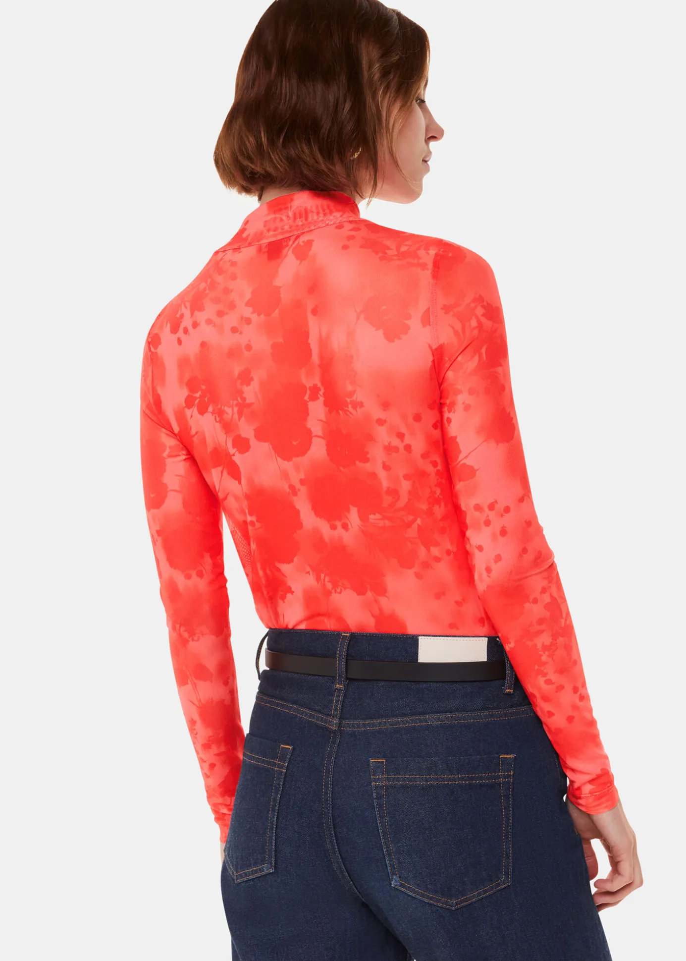 Red Blurred Blooms Mesh Top