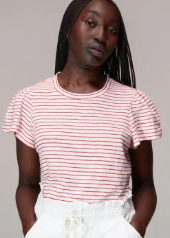 Red Cotton Frill Stripe T Shirt