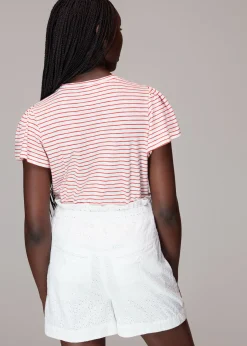 Red Cotton Frill Stripe T Shirt