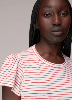 Red Cotton Frill Stripe T Shirt