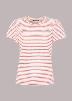 Red Cotton Frill Stripe T Shirt