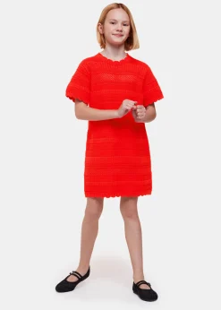 Red Crochet Knit Midi Dress