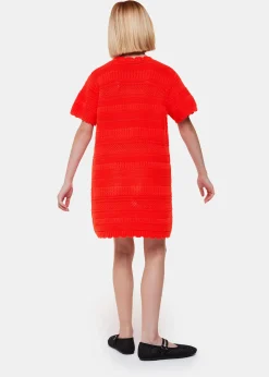 Red Crochet Knit Midi Dress